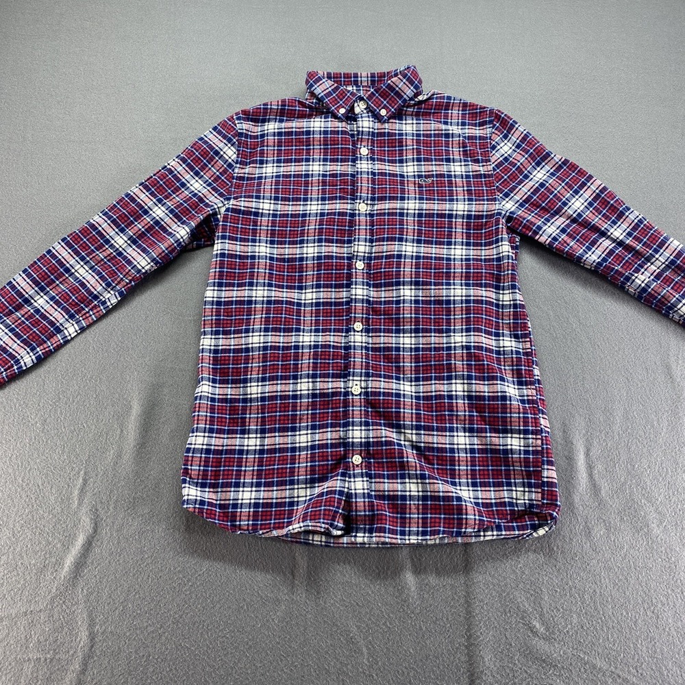 Vineyard Vines Whale Shirt Kids Large 16 Red White Blue Plaid Button Down